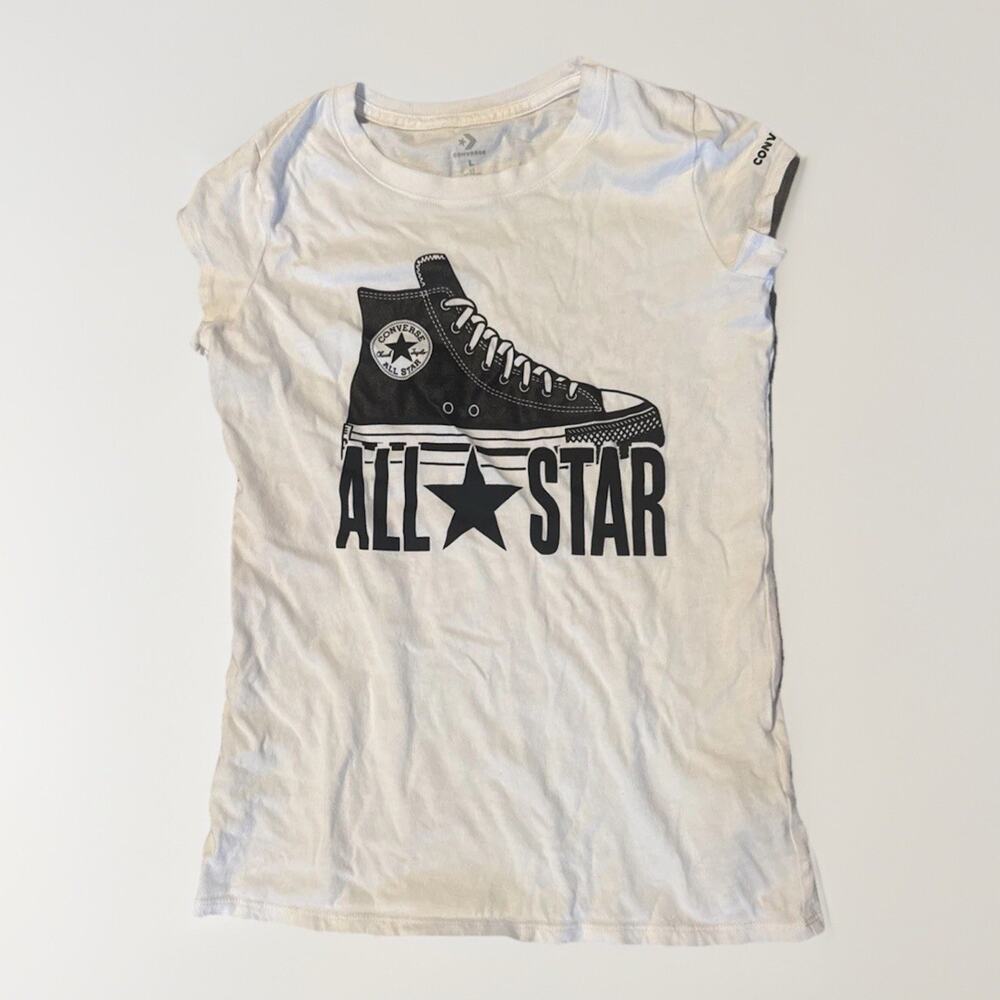 Converse All Star Girls Large Cap Sleeve White High Top Sneaker T Shirt